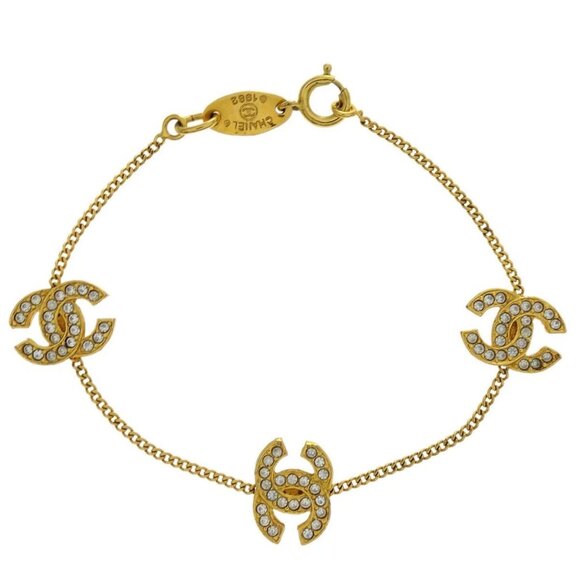 Chanel CC Chain Bracelet Gold Rhinestone - Picture 1 of 4